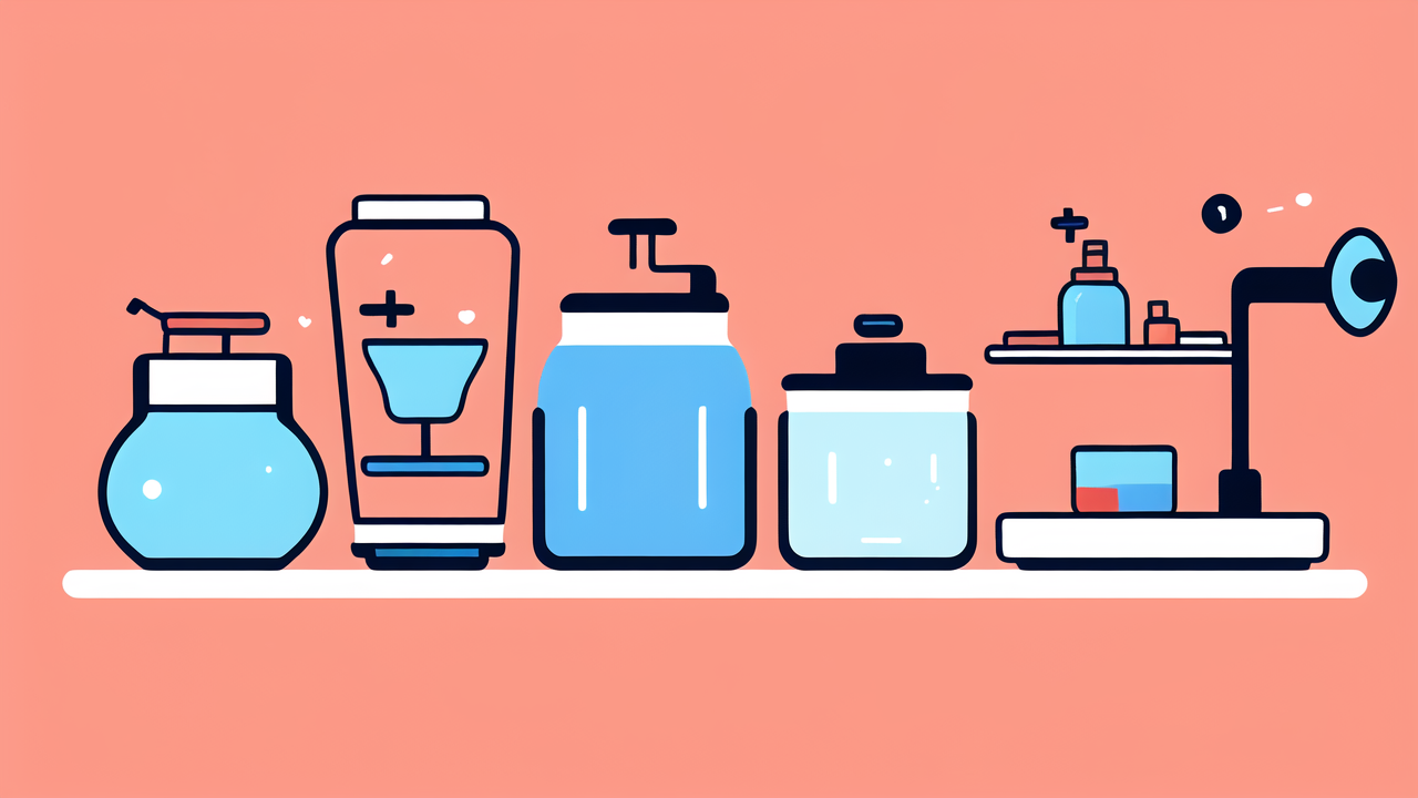 Medium bongs on white shelf against a pink background, vibrant bottle collection