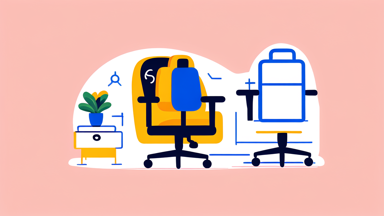 Kawaii Gamer Chair in vibrant yellow and blue in a modern minimalist workspace.