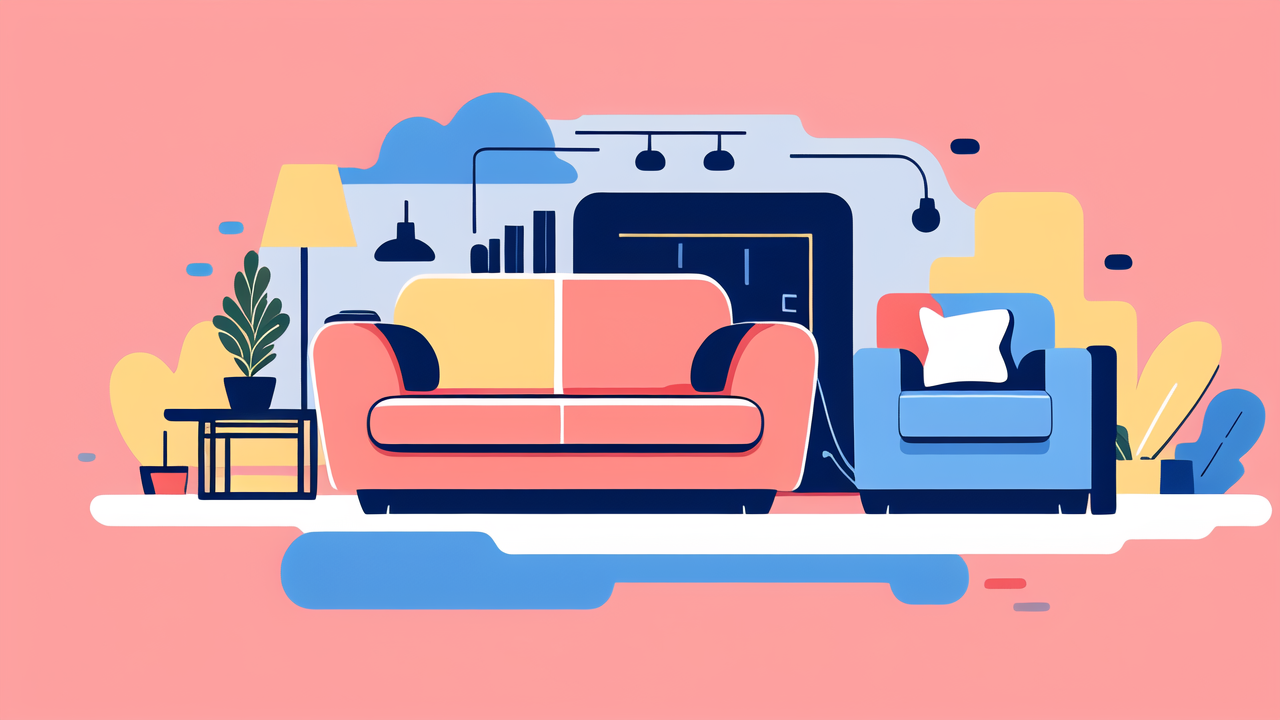 Modern living room with Recliner Cushions for elderly, vibrant pink, blue, and yellow decor.