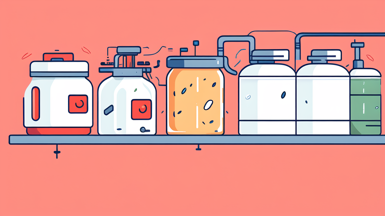 pan carbon fiber, Row of colorful jars with pipes against pink background, highlighting PAN-Ox system.