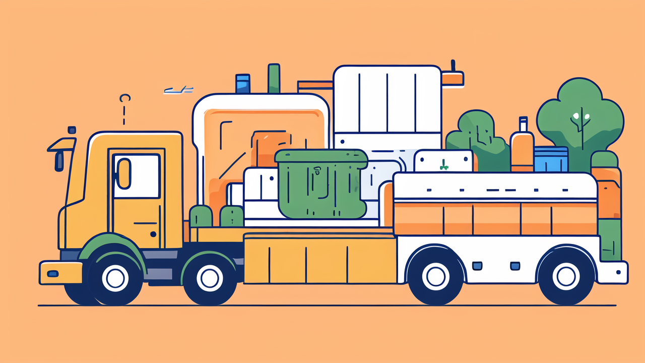 Bright yellow truck with green tank and white cabin on orange background; Lignin Carbon Fiber.