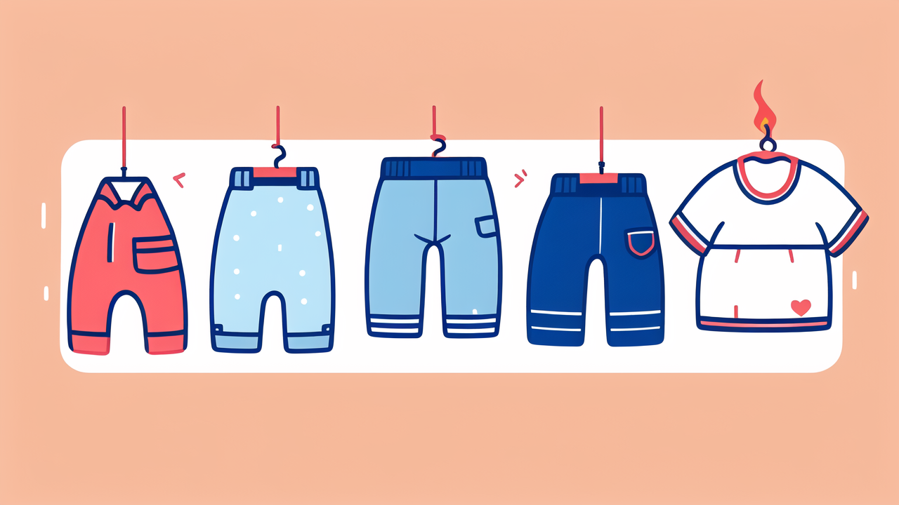 Cute cartoon characters in colorful baby clothing sets on white background