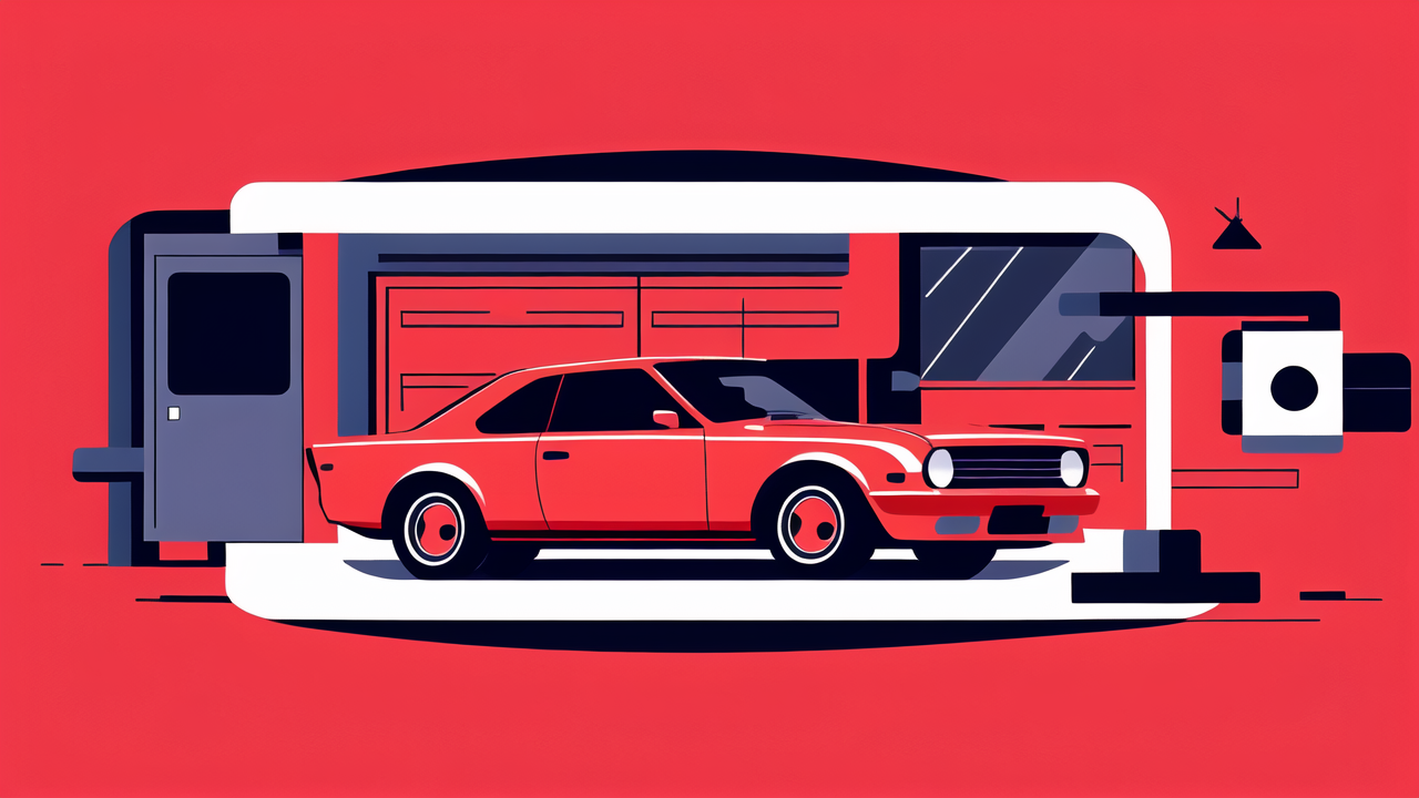 Red carbon fiber wrap on red sports car, minimalist art style, car wrap focal point.