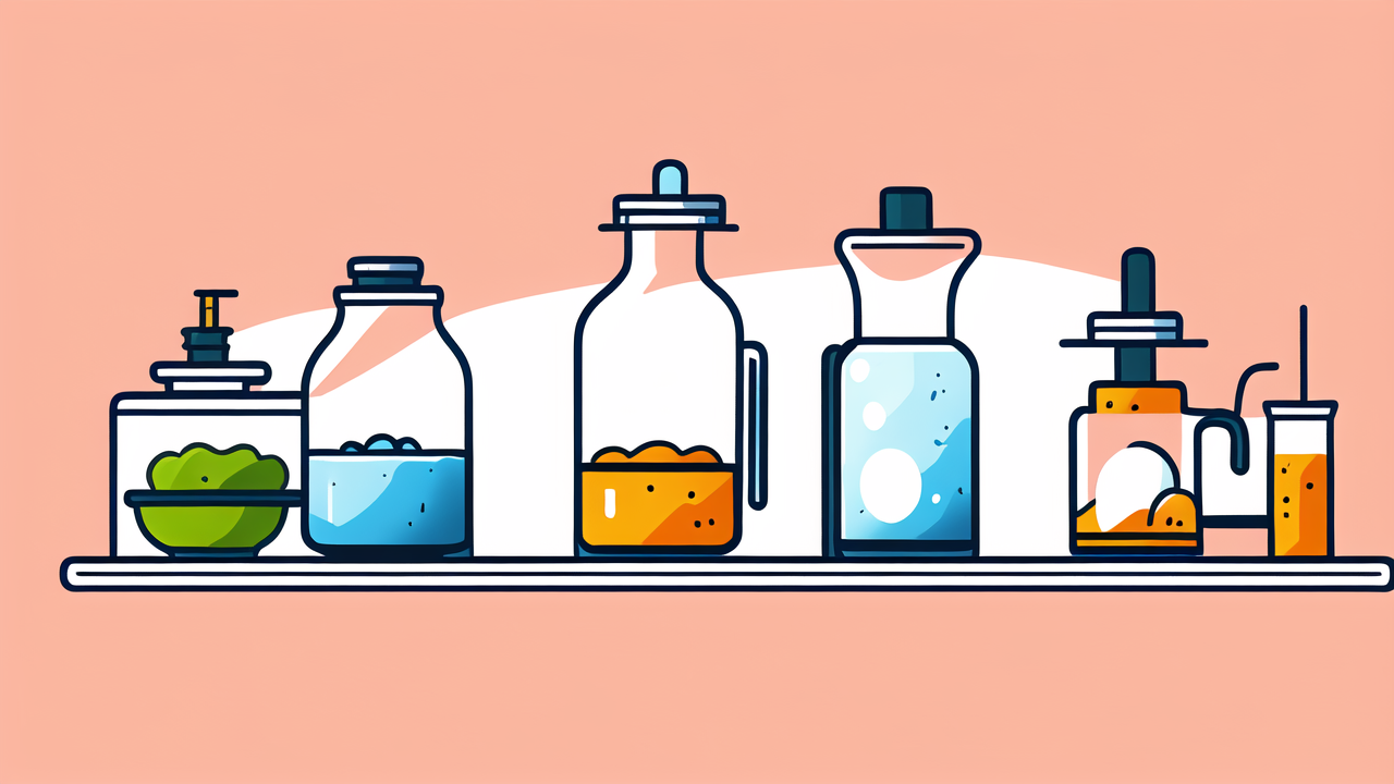 Bongs: six colorful glass containers for scientific experiments, highlighting bong price