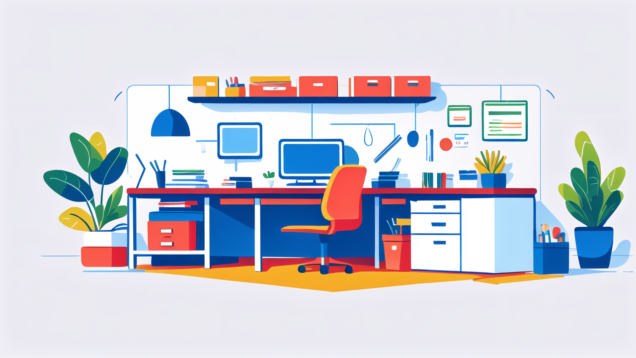 workspace environment management, Artist Chair in vibrant home office with organized workspace environment, plants