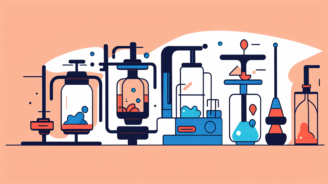 bong designs, Vibrant abstract laboratory scene with stylized bongs, beakers, and colorful flasks.