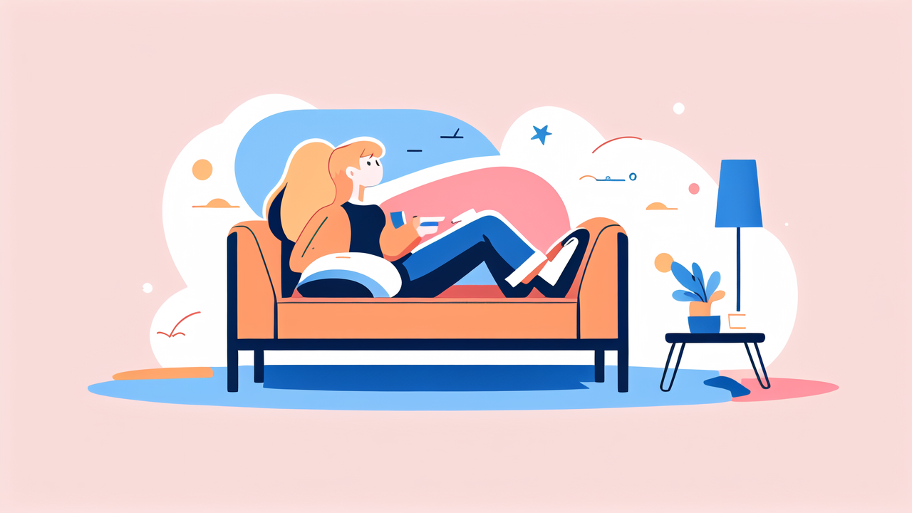 modern living room with ergonomic sofa, Recliner Chairs, blue hues, orange accents