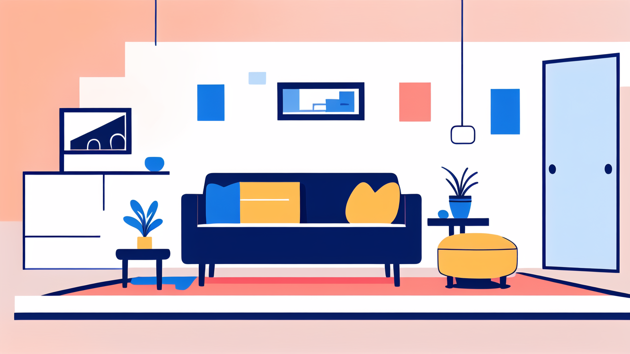 Modern living room with Square Sectional Sofa, blue accents, and minimalist design.