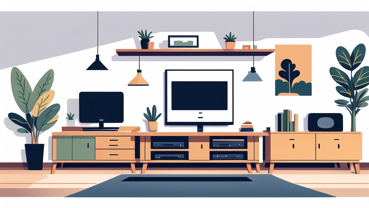 tv with plants emphasize Biophilic Design in minimalist living room