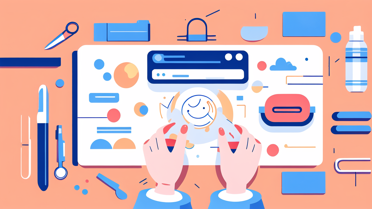 Baby keepsake-themed digital workspace with laptop, baby clothing, and creative tools.