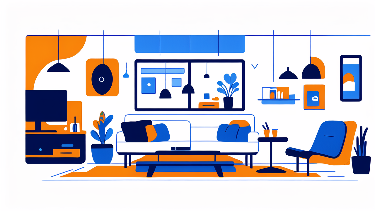 Space-Age Chair in modern room with blue armchair, cr04 design, and art accents