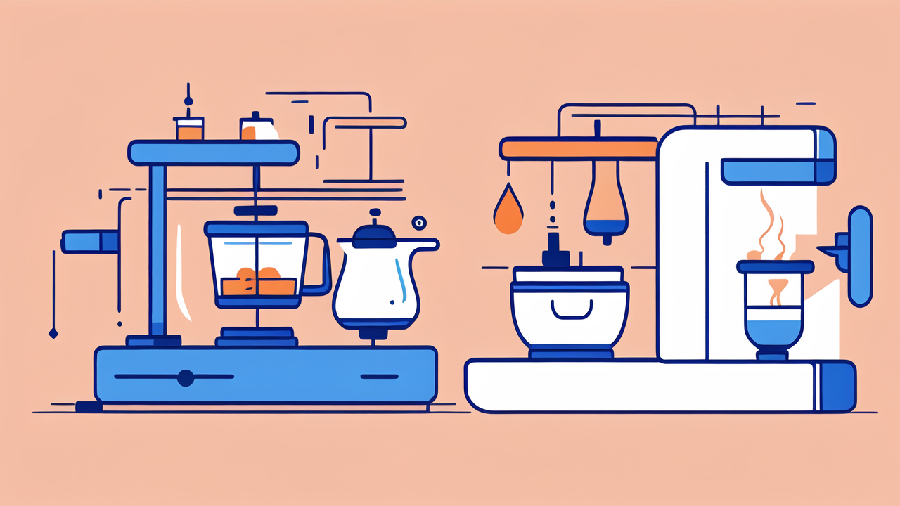 Glass balls and bongs in a minimalist blue and white kitchen scene