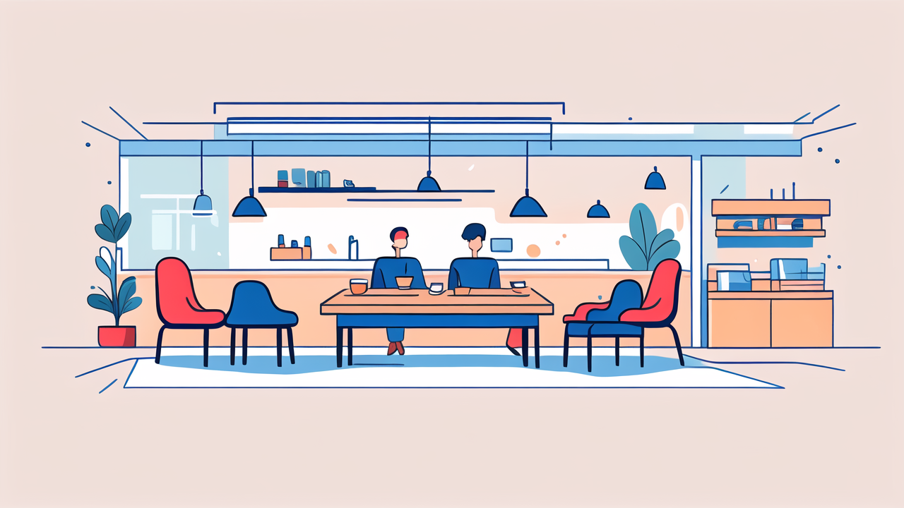 kitchen sitting area, Modern kitchen with bar bench, island, red chairs, and a vibrant color scheme
