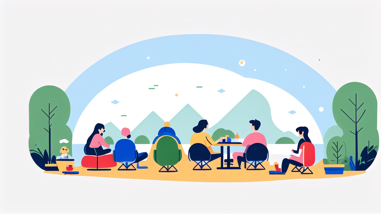 Camping Chair in a serene park setting with comfy outdoor garments and colorful seats