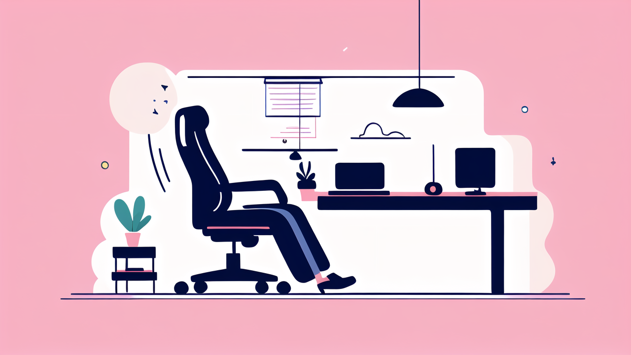 Modern office with black chair, laptop, and plant; ideal for Small Massage Chairs setup.