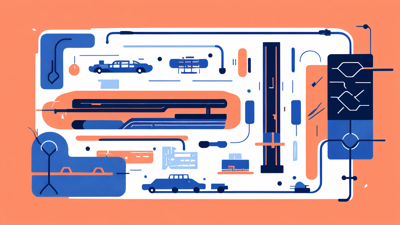 vibrant cityscape in orange and blue, futuristic design with carbon fiber tubing