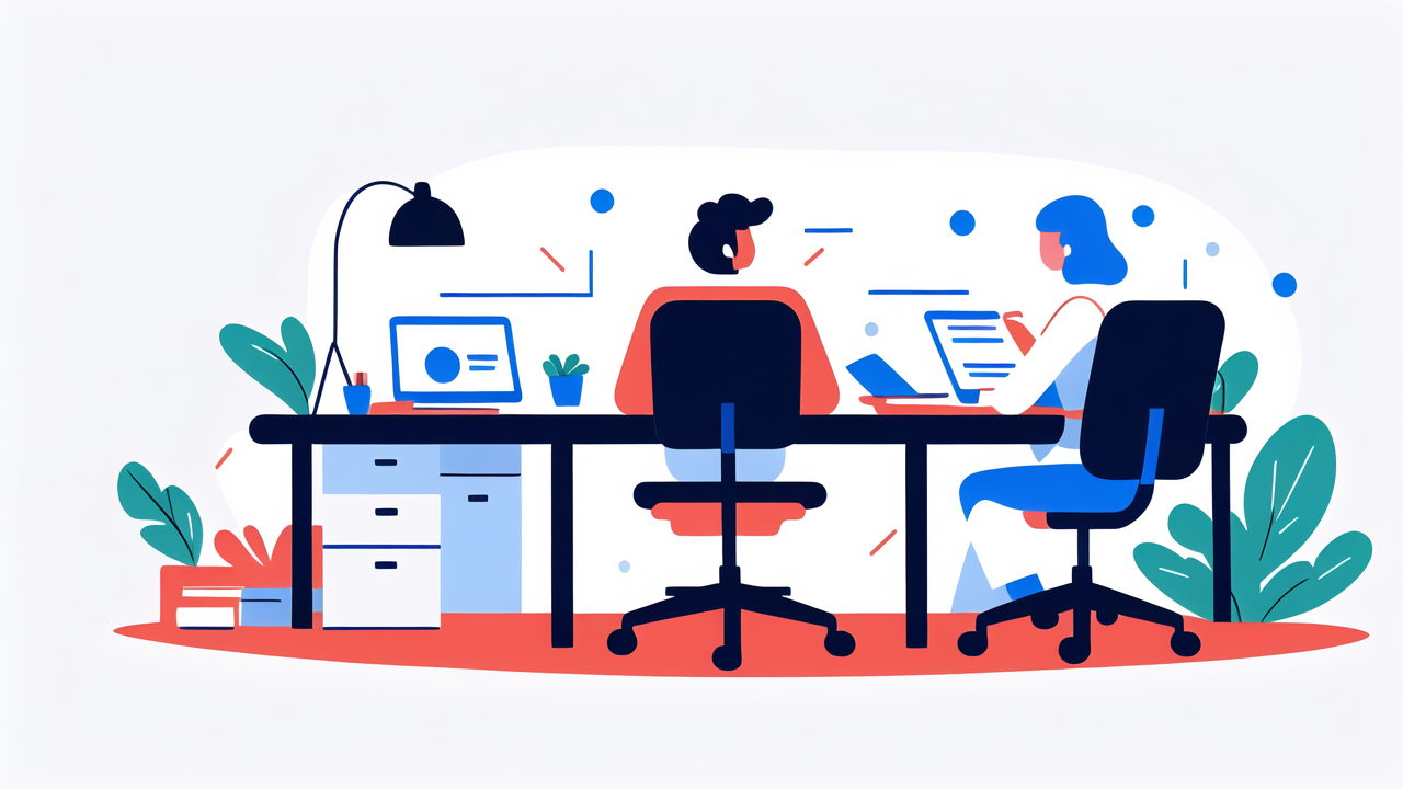 Ergonomic white office chair, TWS Bluetooth speakers in modern office setting