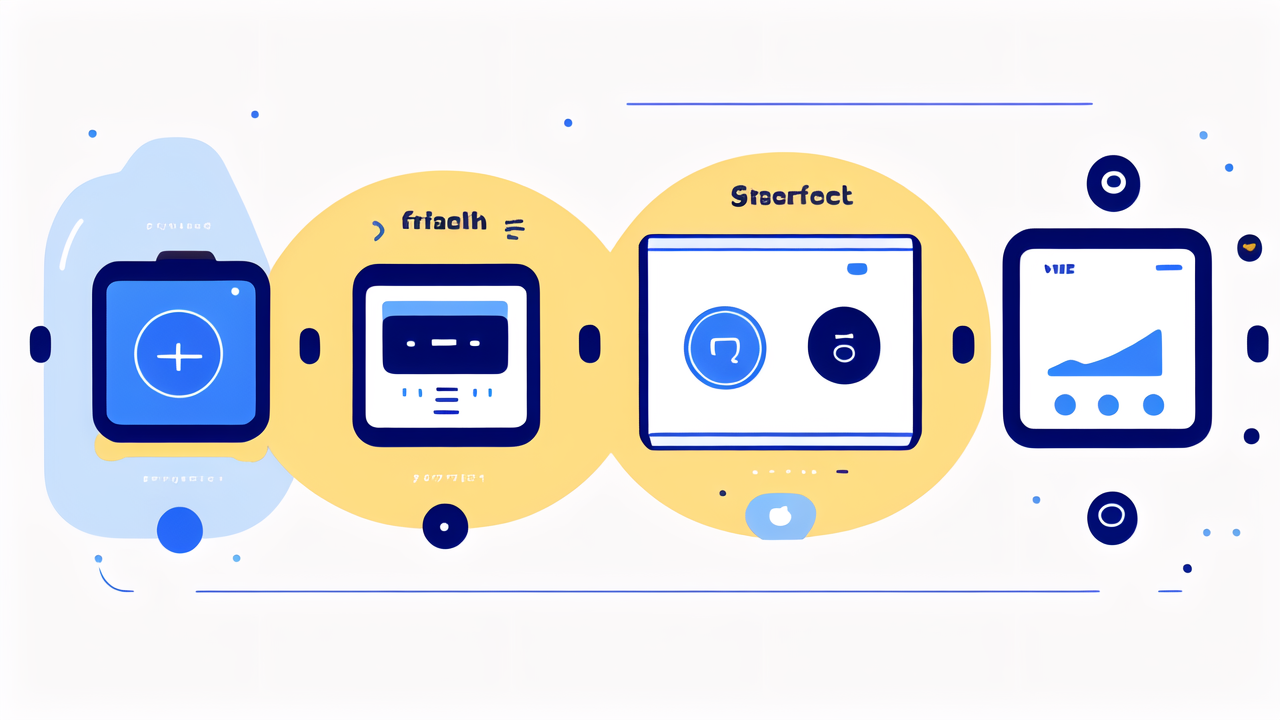 smart smart watch, Vibrant illustration of smartwatch for fitness app with users exercising and interacting.