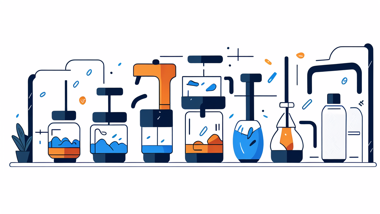 Colorful lab setup with liquids, focus on Smoking herbs and Australian coins theme.