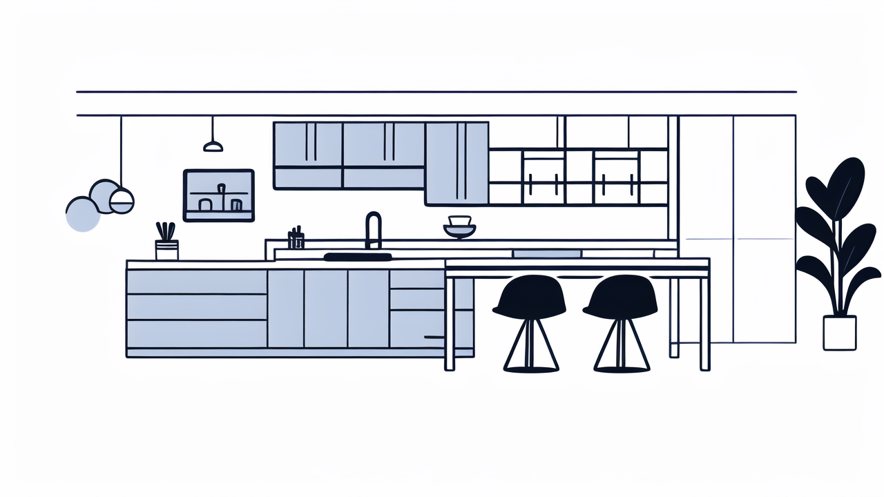 designing a modern kitchen, Modern kitchen with blue, white tones, Outdoor Oasis theme, dining set, natural light