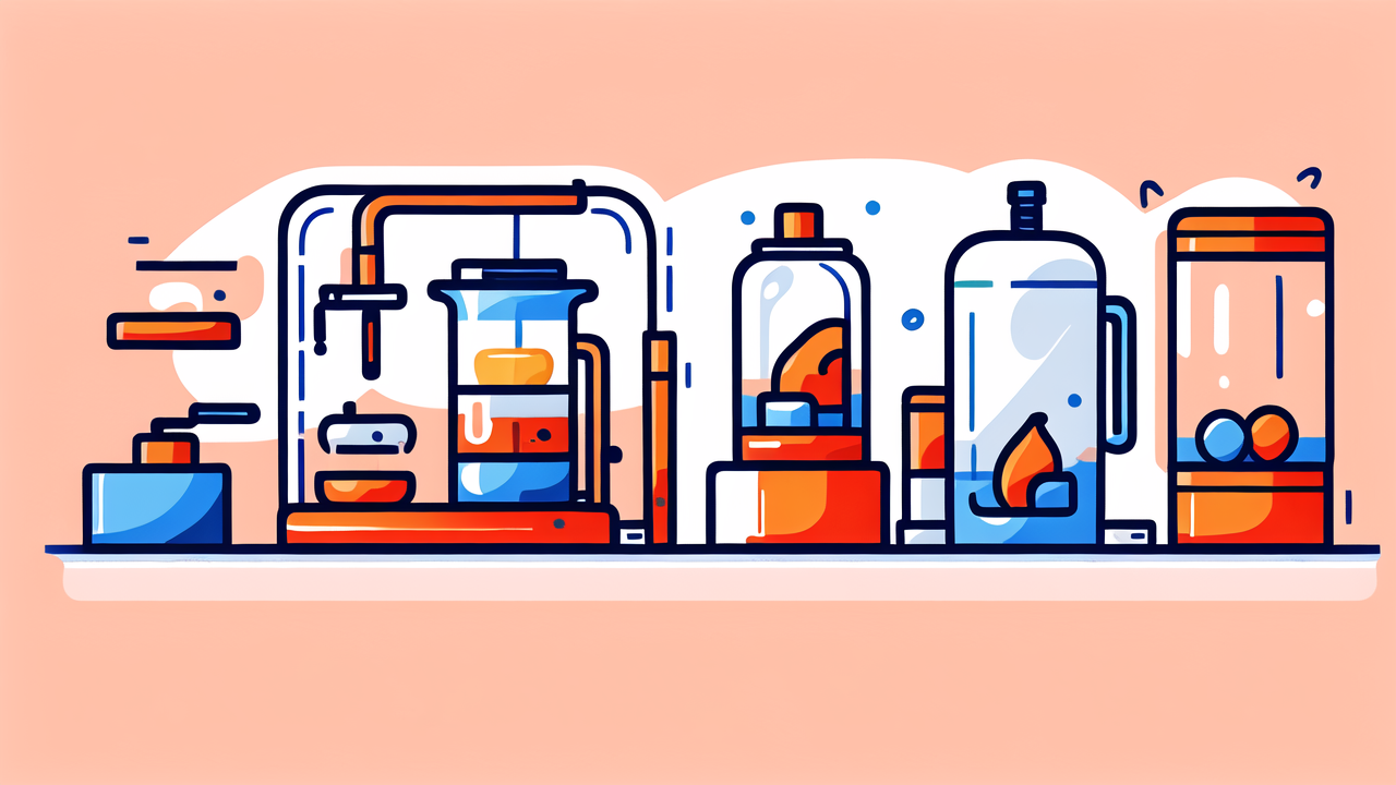 bong components, Vibrant kitchen illustration with colorful appliances, ideal for bong selection scene