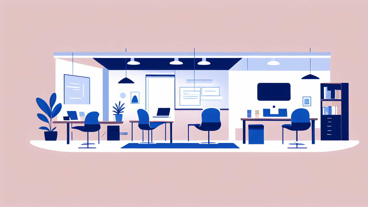 Modern office with Ergonomic Chair, Comfort Tech, tech setup, biophilic elements