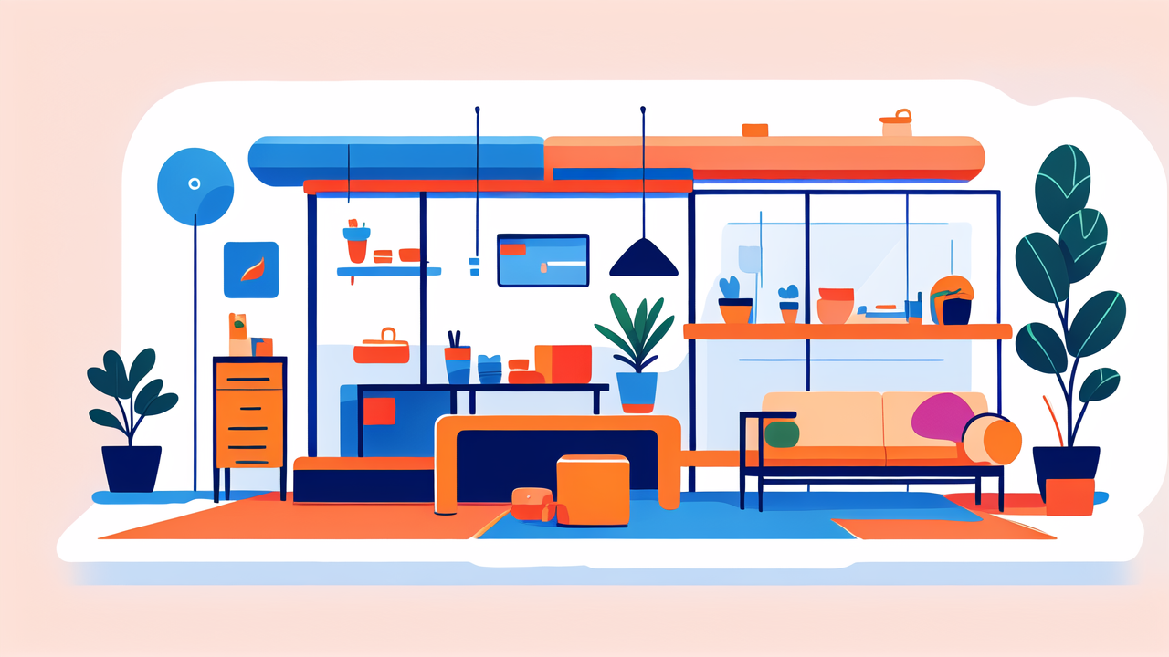 modern furniture design in todays furniture living room with blue sofa, red cabinet