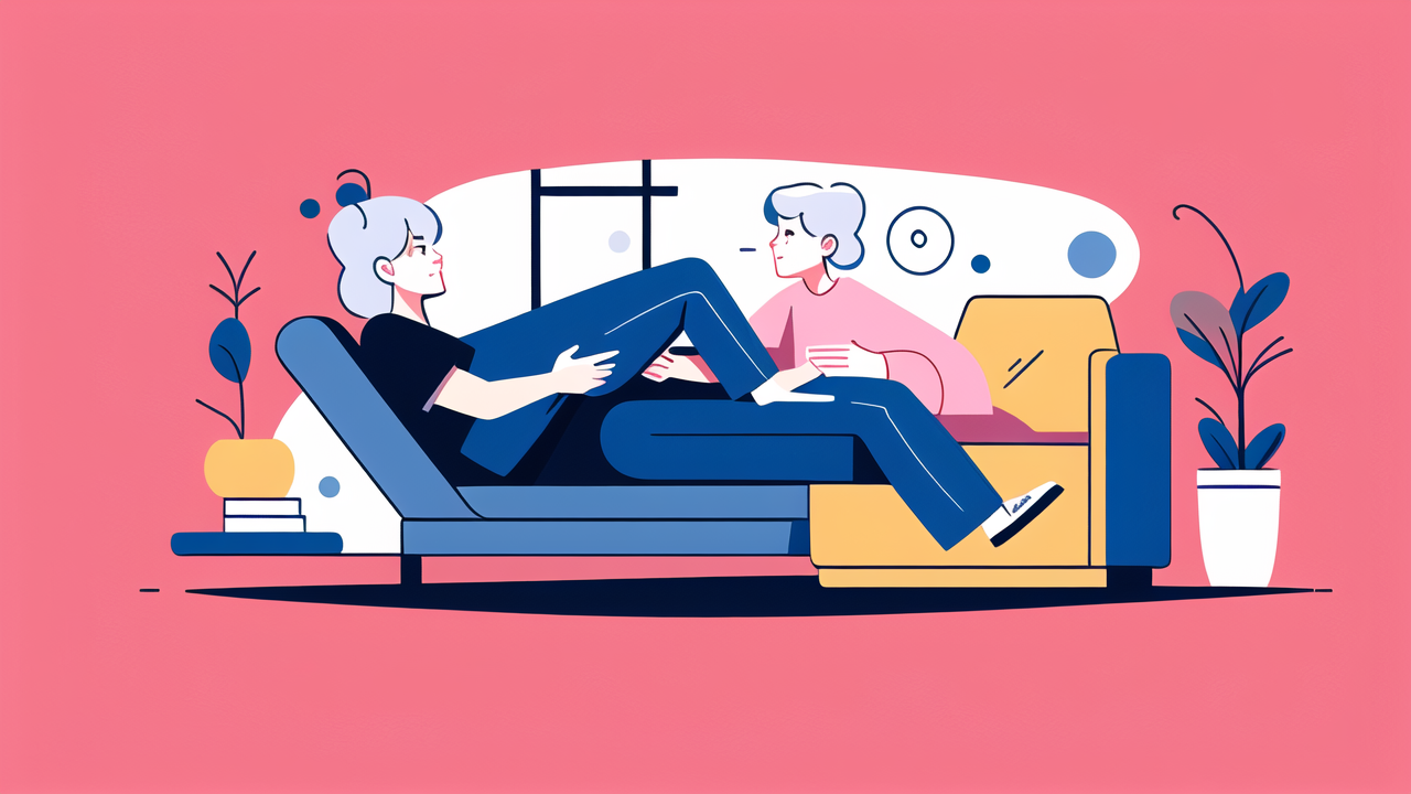 Modern office with lift recliner, teamwork, senior relaxation, tablet discussion.