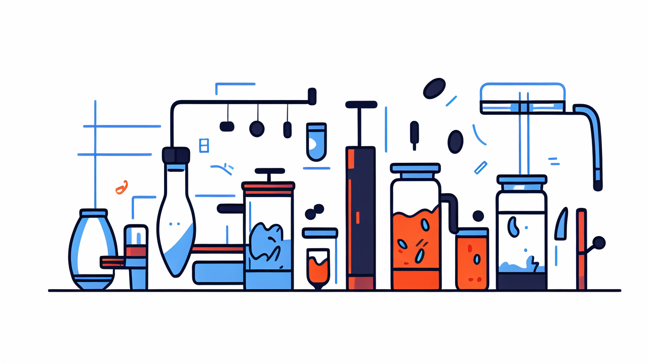 Glass bong in sequence with lab flasks, showcasing varied Bong Materials
