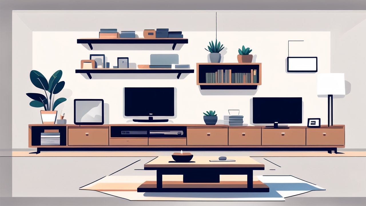 Rustic Grey TV Stand in modern living room with minimalist decor, South African houses.