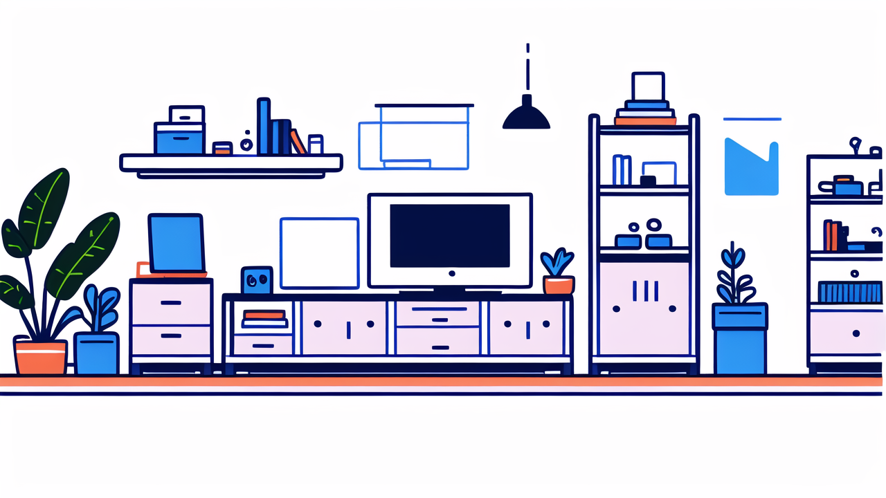 entertainmentcenters, Modern minimalist living space with TV, bookshelf, and Home Office Furniture