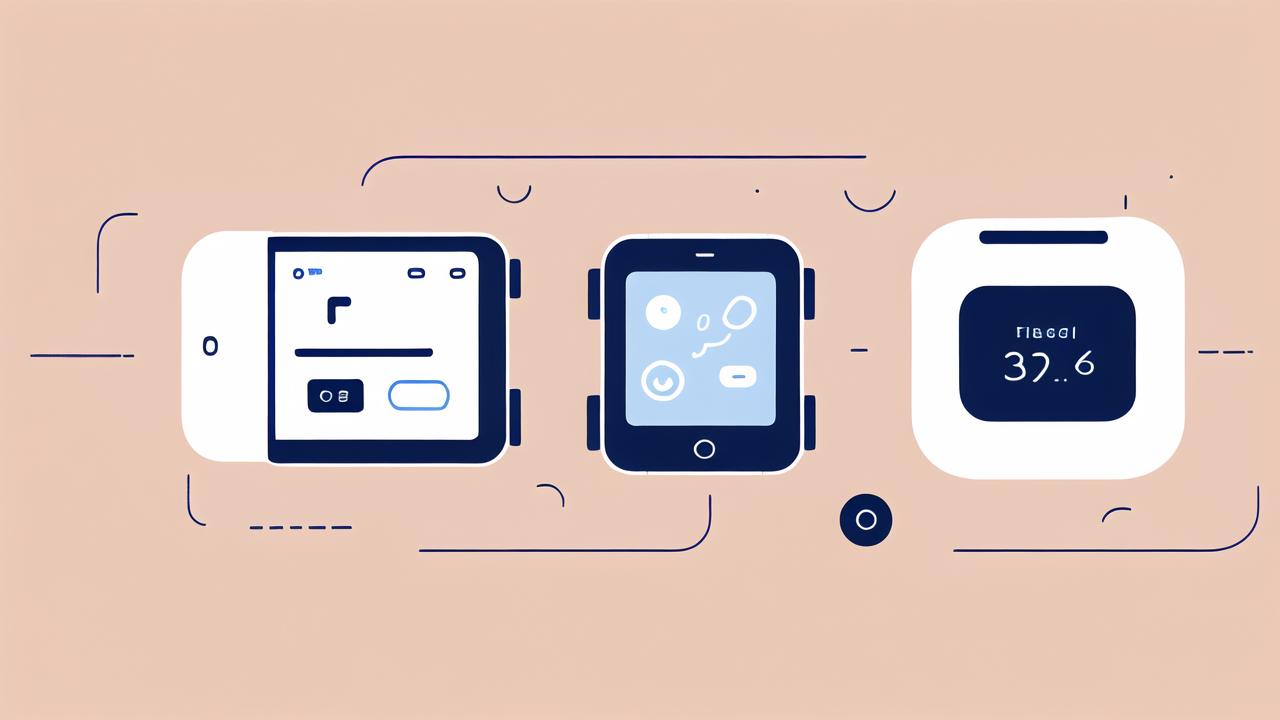 Wearable Technology trio with smart suit style interfaces on soft peach background