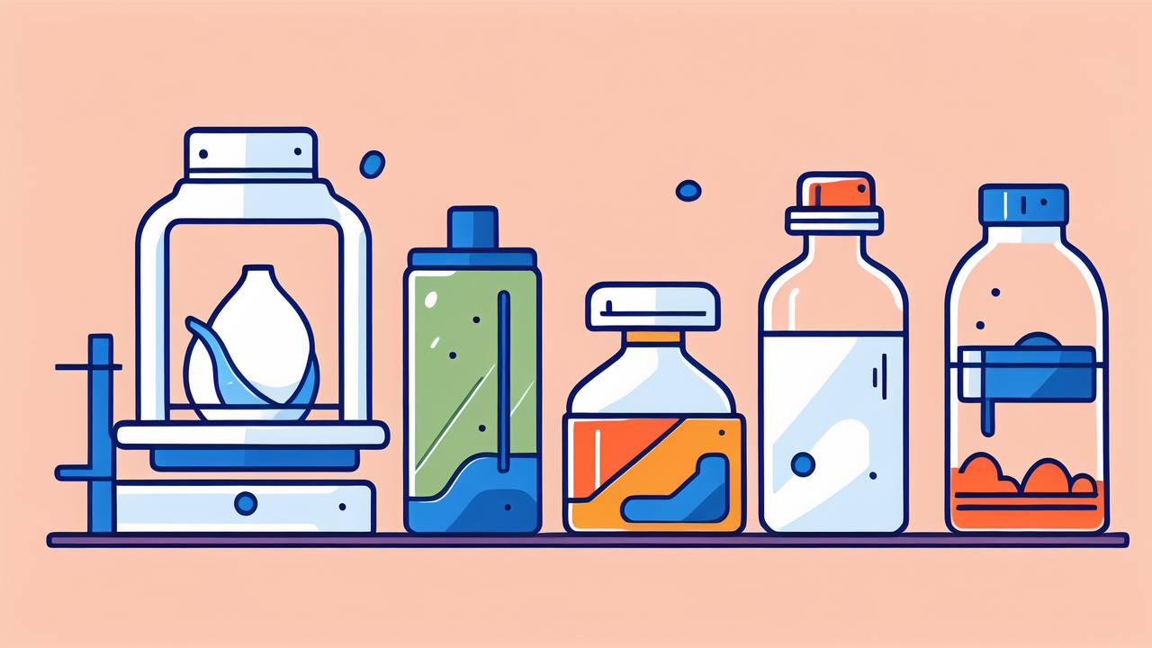 Bong storage collection with Airtight Containers against peach background.