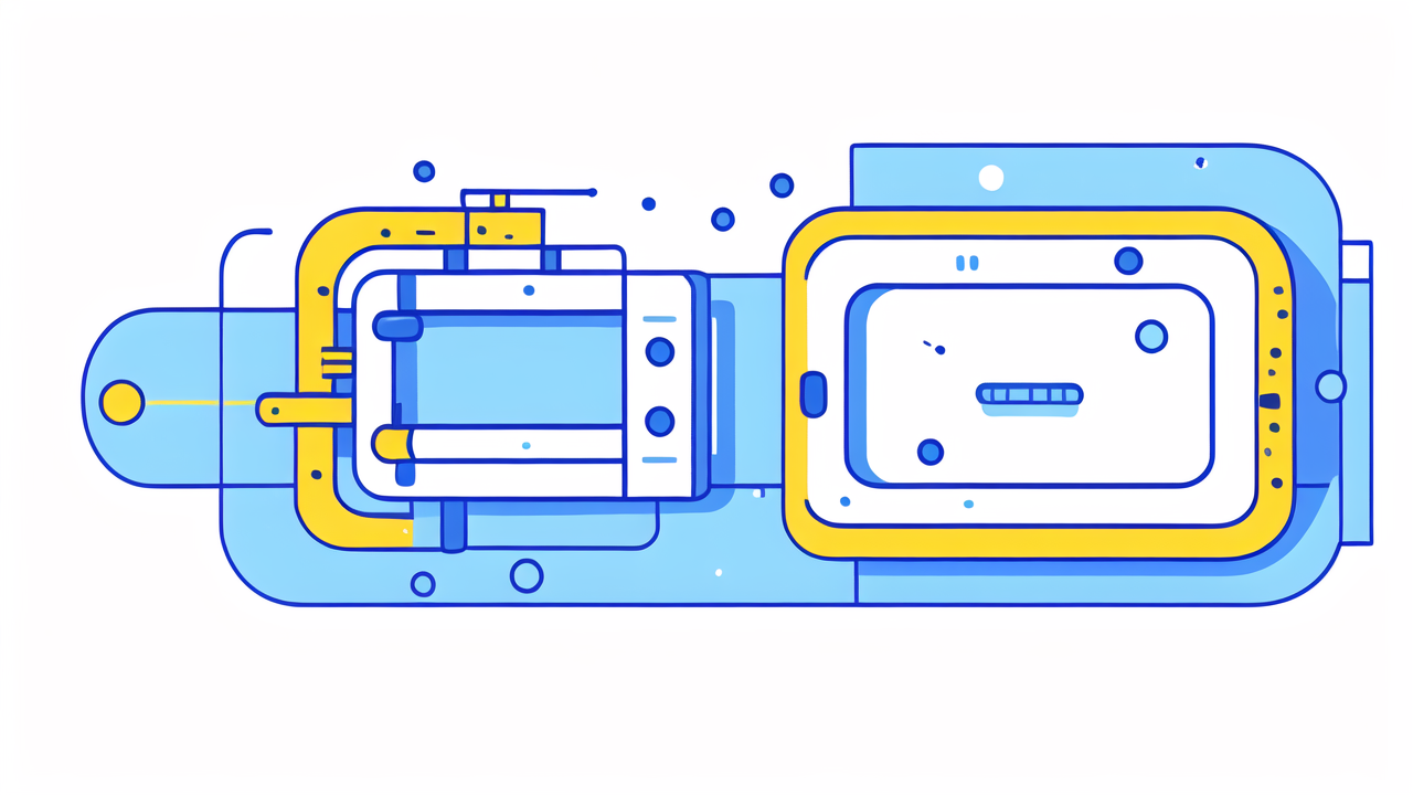 Vibrant blue and yellow abstract belt buckle; central design focus, no one piece shirt, musical plush toy motif absent.