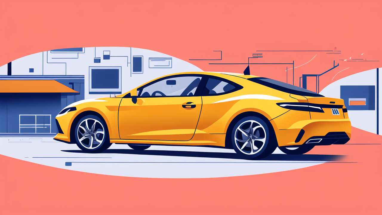 carbon fiber pultruded, Modern building illustration with geometric shapes in blue, orange, and gray tones