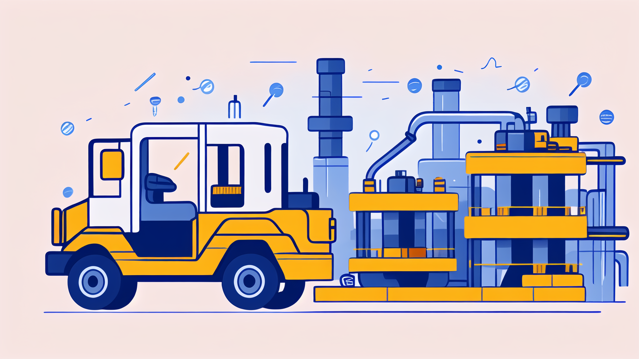 NTN 6208 Bearing and truck in vibrant industrial setting with blue structure and pipes.