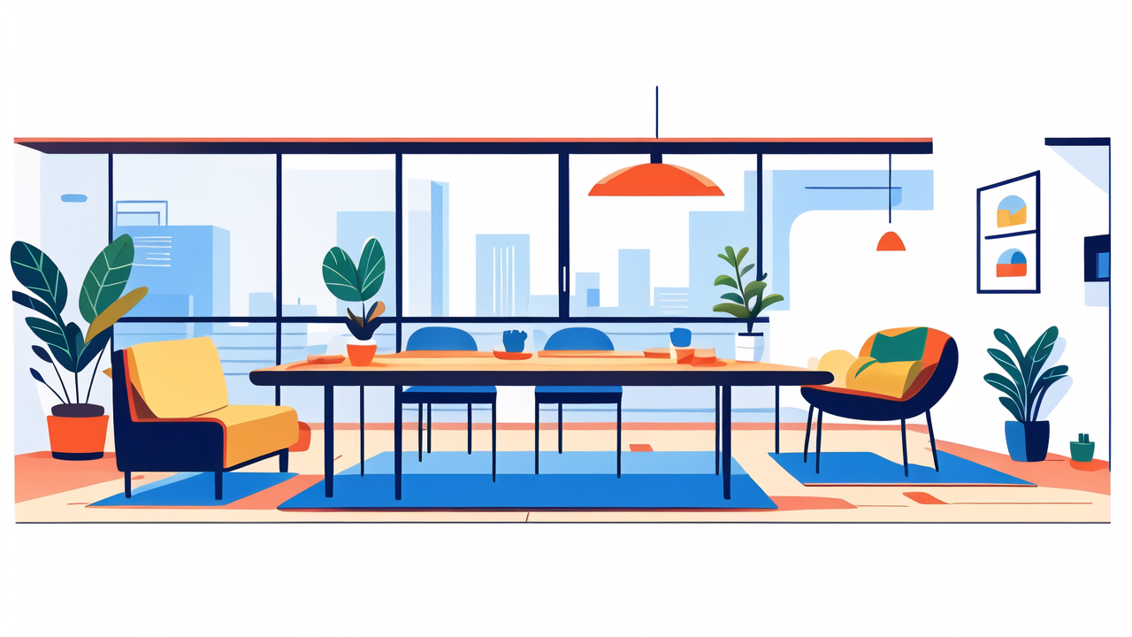 Modern dining room with South African furniture near a cityscape view, no tv setup.