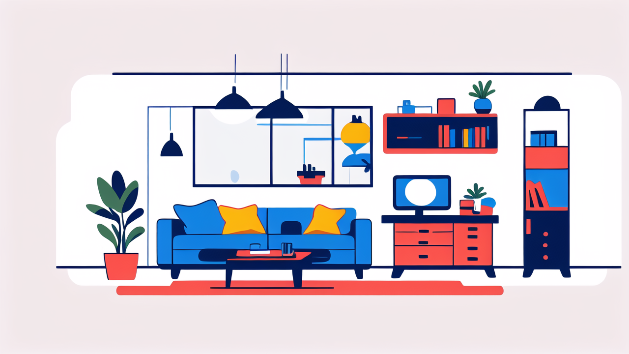 South Africa living room with space-saving furniture, featuring blue-striped decor.