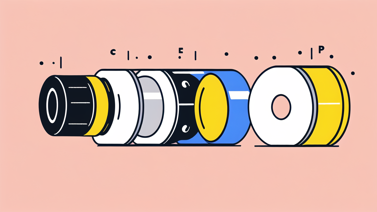 Stylized camera lens with colorful segments and musical notes; 6001 c3 bearing theme.