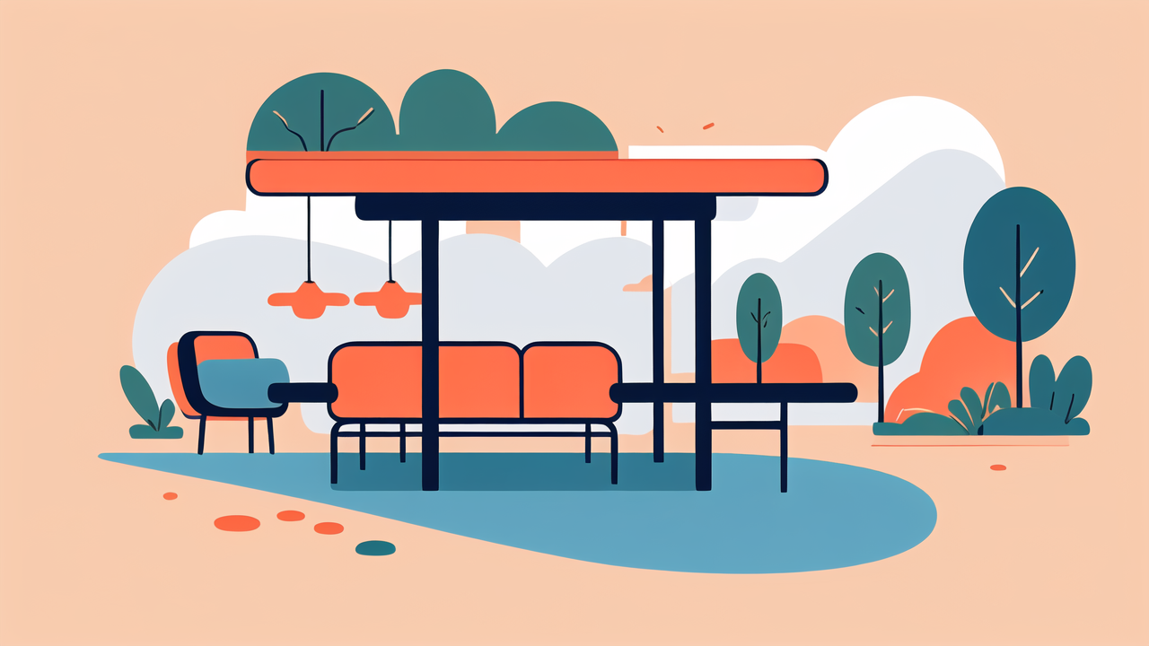 Tranquil park with curved teak bench, South African furniture, warm tones
