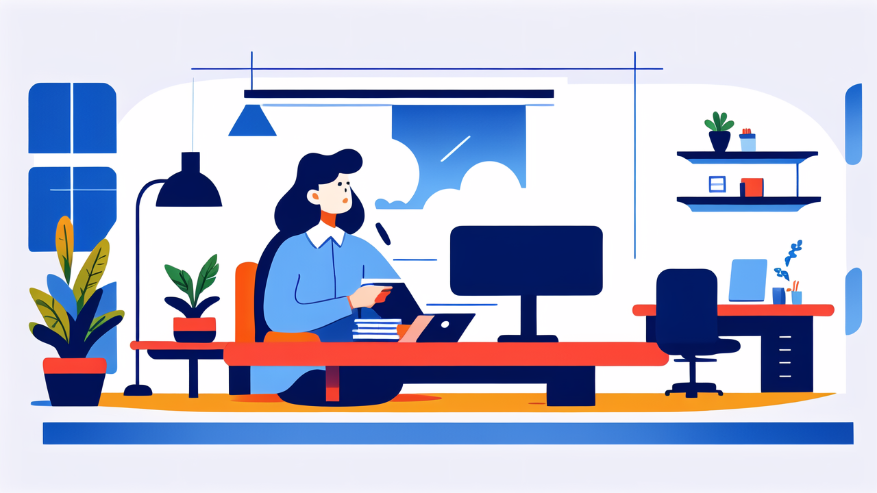 coffee tables home, Modern office space with vibrant blue and orange hues, enhancing productivity and comfort