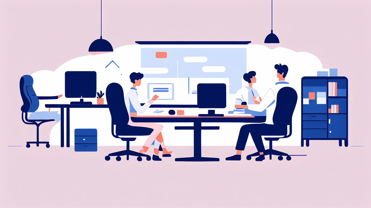 Ergonomic office chair in modern workspace with dual monitors and natural lighting