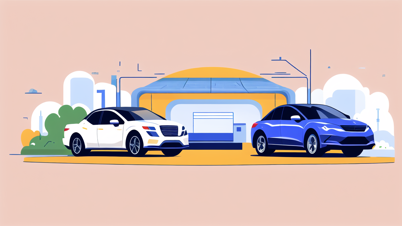 Modern cars in front of a futuristic building with carbon laminate elements.