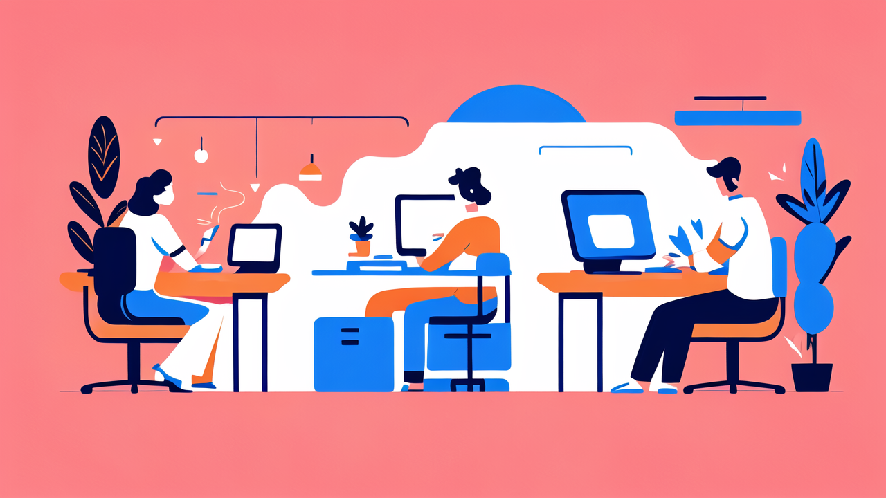 Modern office with ergonomic sofa, ergonomic furniture, and vibrant decor