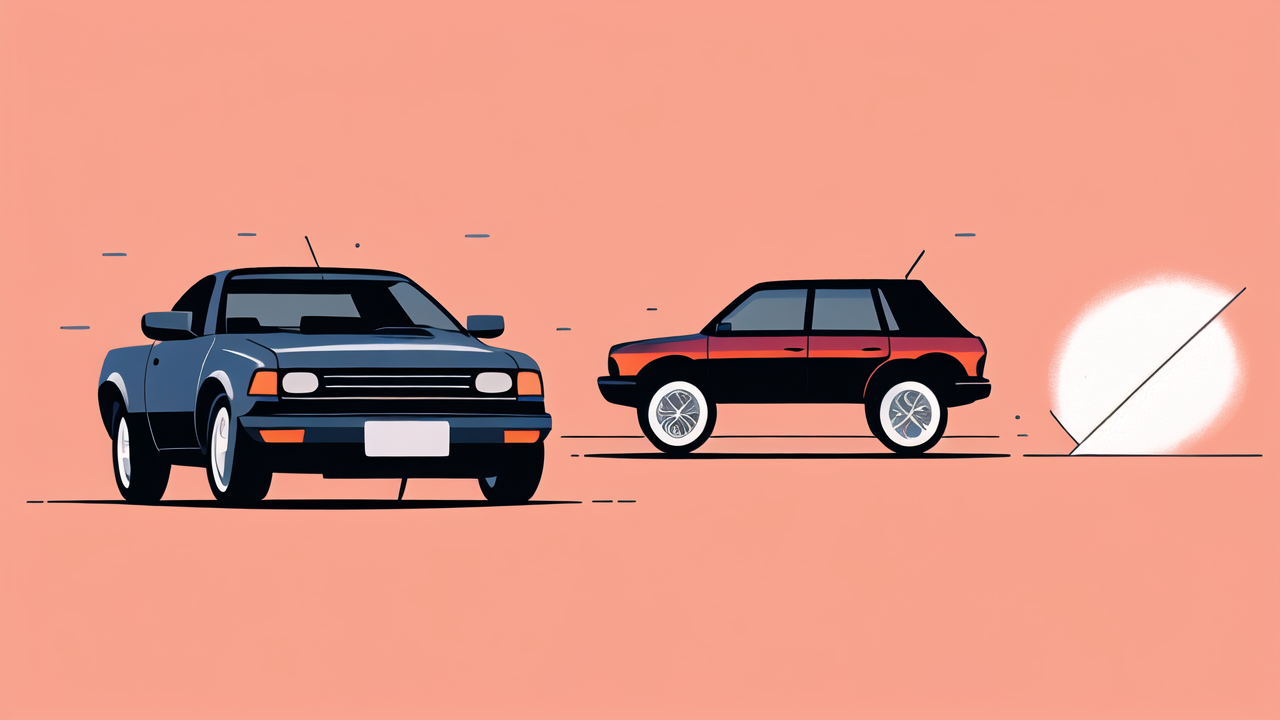 Blue pickup truck and red sedan showcasing Seibon Carbon Fiber Parts