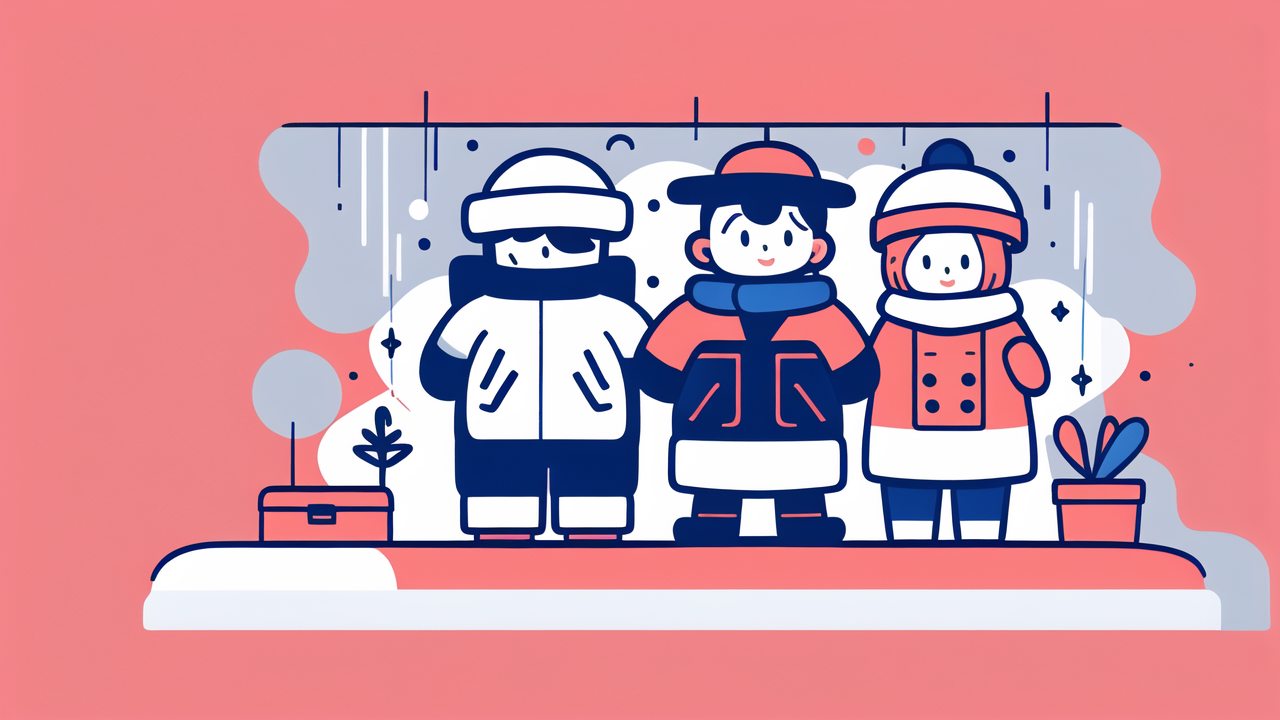 warming baby bottle, Cartoon trio holding plants, colorful winter attire, Portable Bottle Warmer theme.