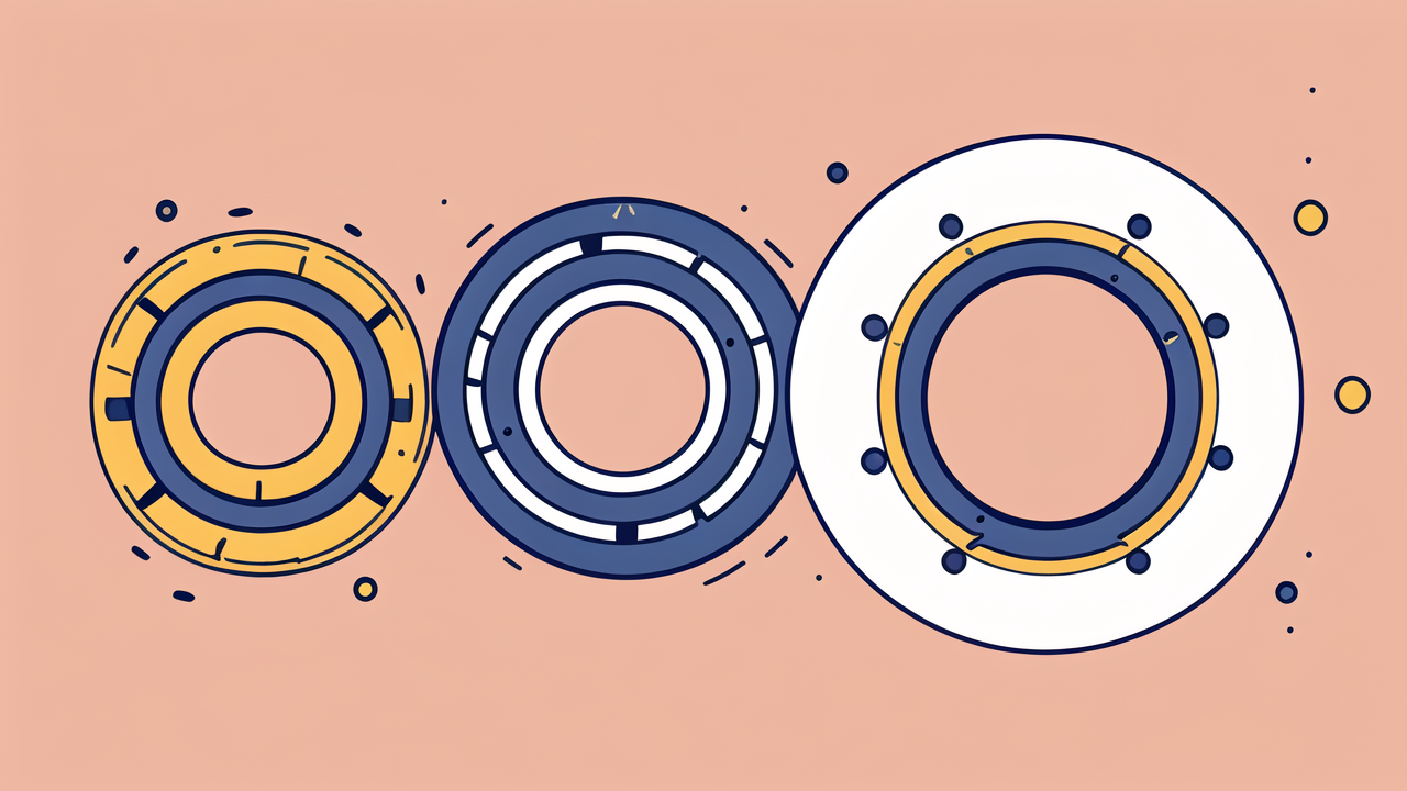 Futuristic device with gears and 6304a7 bearings on solid pink background.