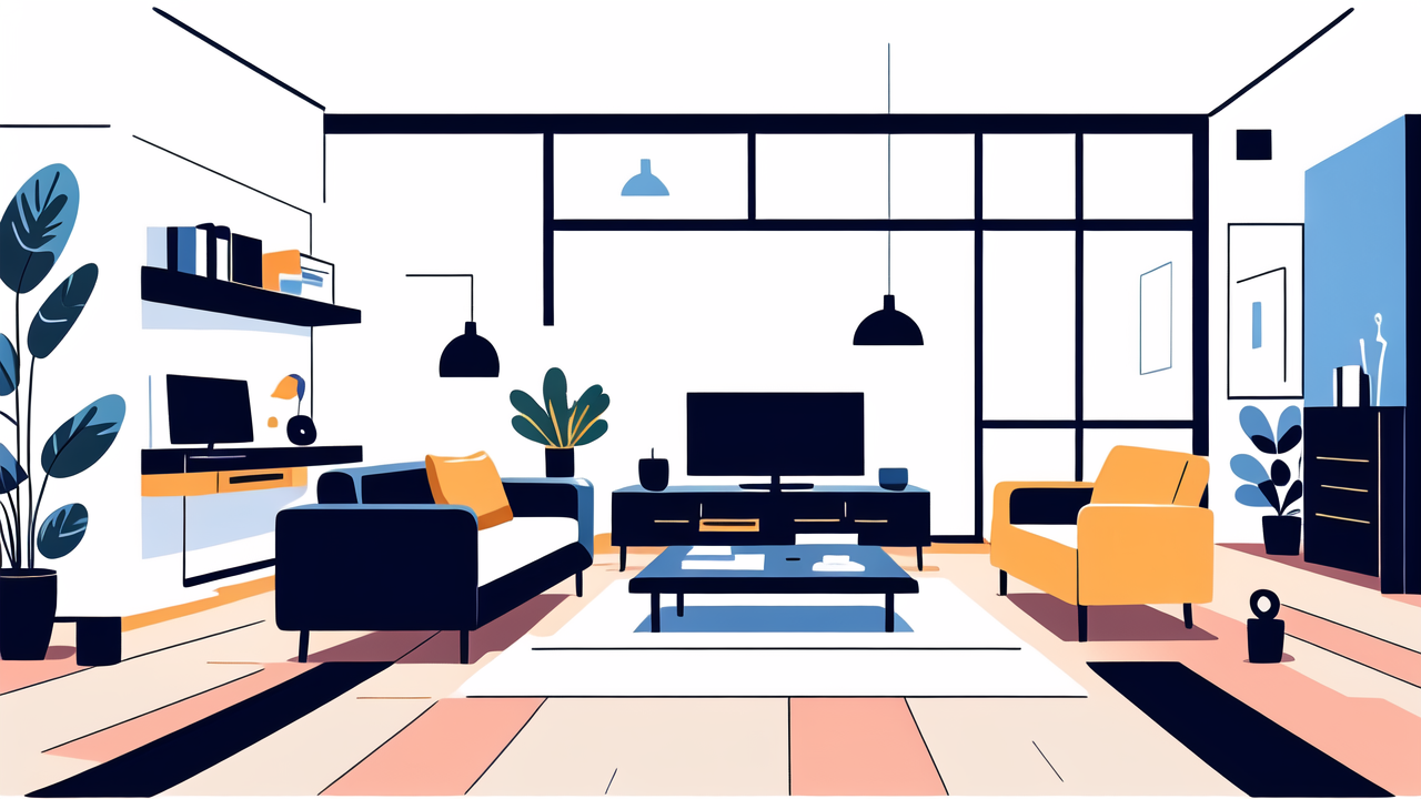 Modern living room with bureau furniture and office furniture featuring desk setup