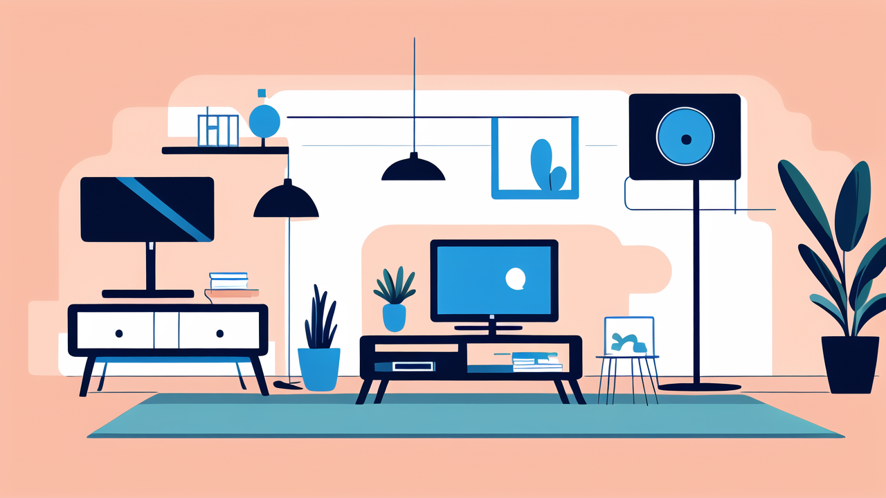 Efficient home design with vibrant workspace; South African TV stands nearby
