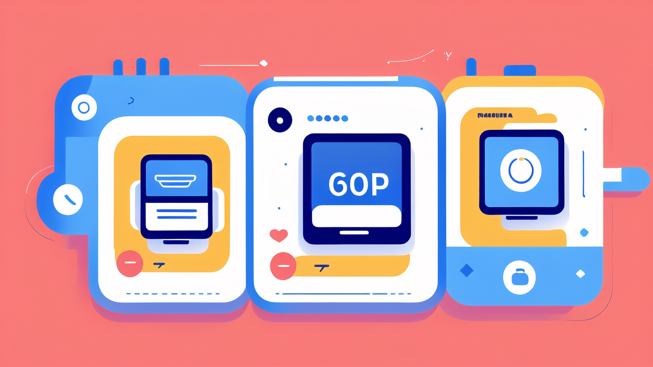 Cat smart watch process illustration with speech bubble, GOP text, and camera icon.